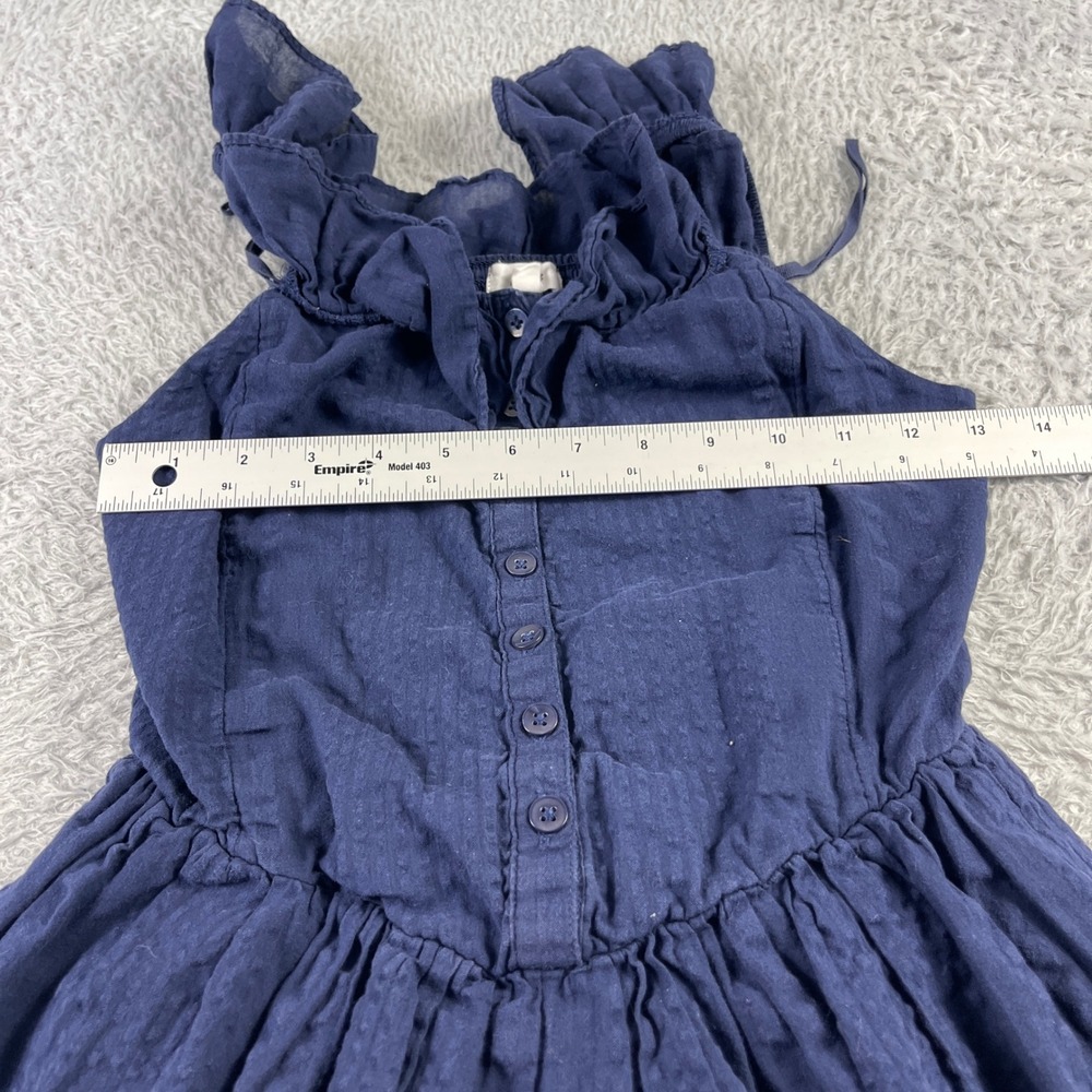 Aerie Real Womens Small Navy Blue Textured Ruffle Button Front Smocked Romper - Picture 3 of 7